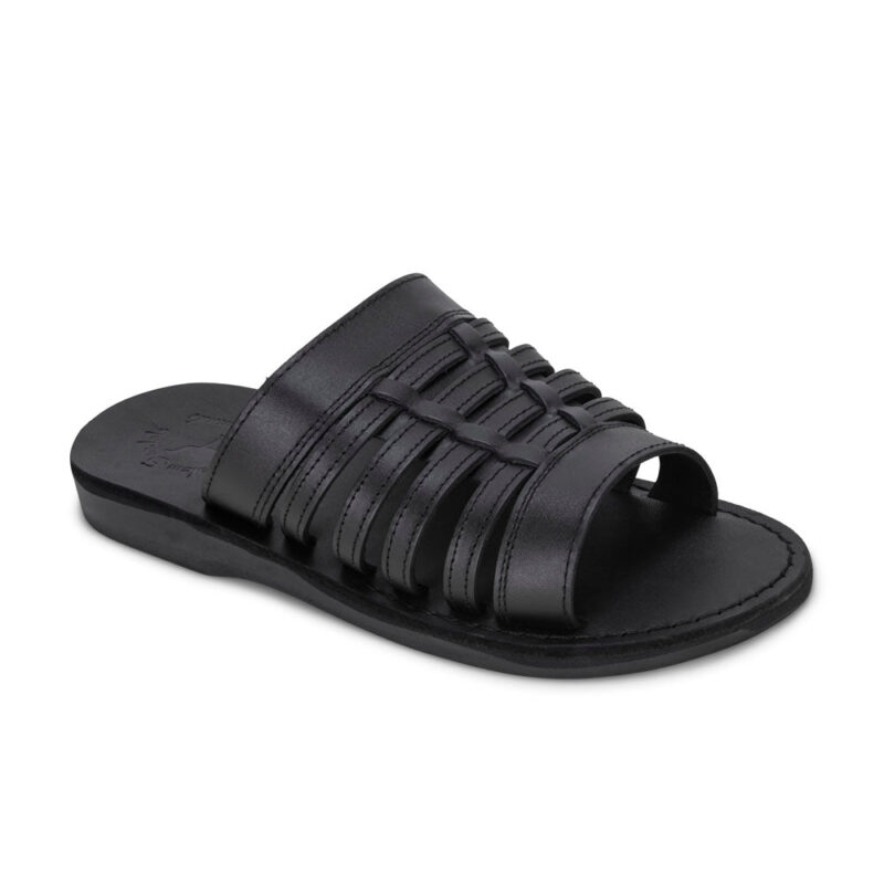 cantarela Black Caged Leather Slide Sandal