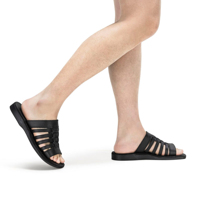 cantarela Black Caged Leather Slide Sandal - Image 2