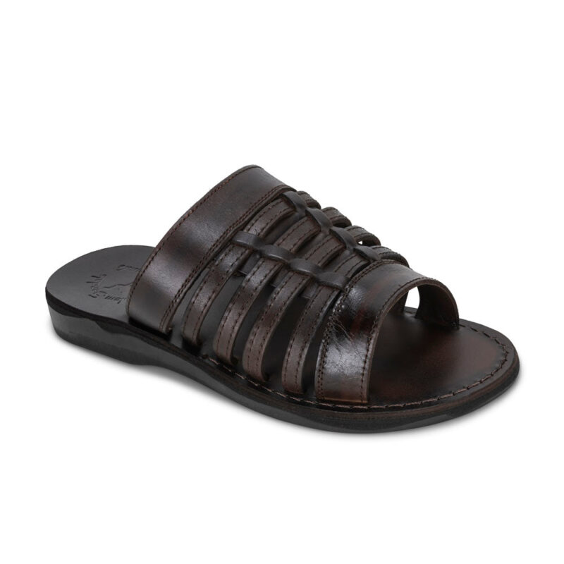 cantarela Brown Caged Leather Slide Sandal