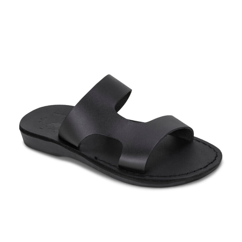 cantarela Black Leather Side Strap Sandal
