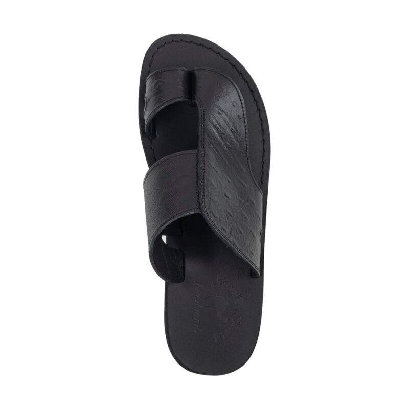 cantarela Black Ostrich Leather Toe Strap Sandal - Image 3