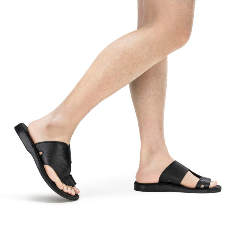 cantarela Black Ostrich Leather Toe Strap Sandal - Image 2