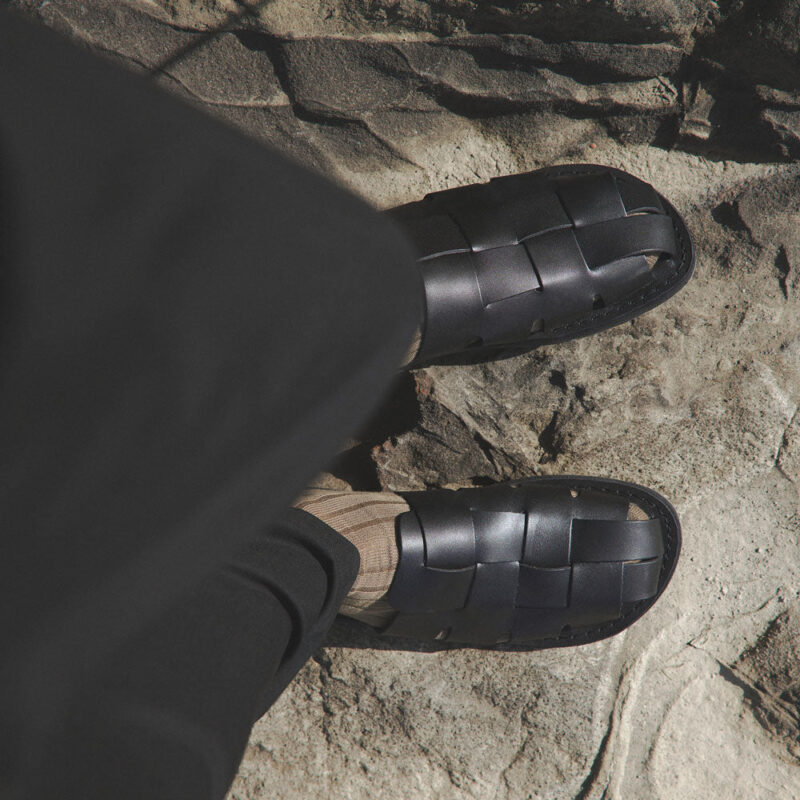 Cantarela Black Braided Leather Mule Slides - Image 5