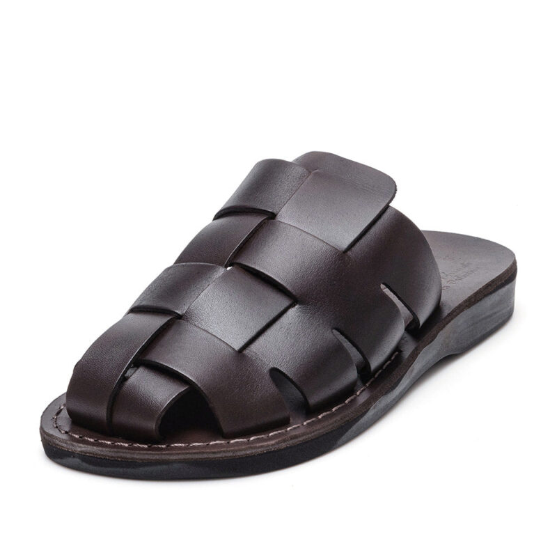 Cantarela Brown Braided Leather Mule Slides - Image 5